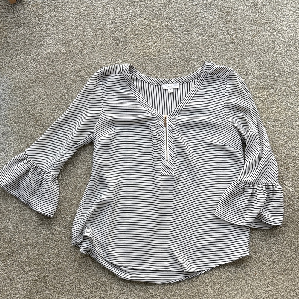 MINE Striped V-Neck Blouse